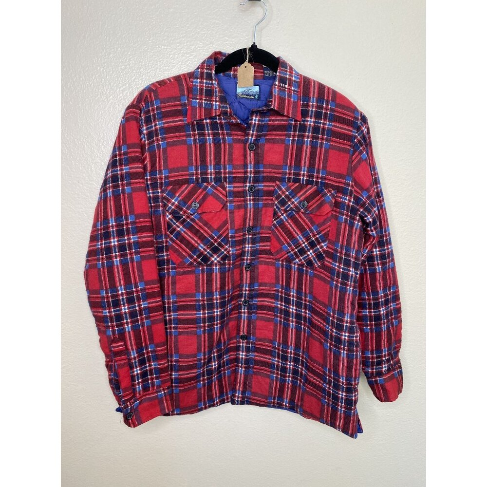 Vintage Fieldmaster‎ mens red Flannel Jacket Medium long sleeve button up plaid